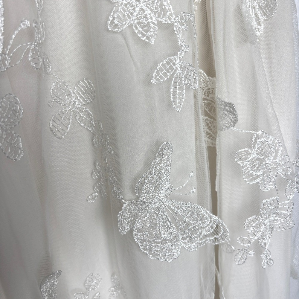 Whimsical Butterfly 3D Embroidered Hi-Low Slip Dress Ivory XL Boho Cottage Fairy - Picture 11 of 16